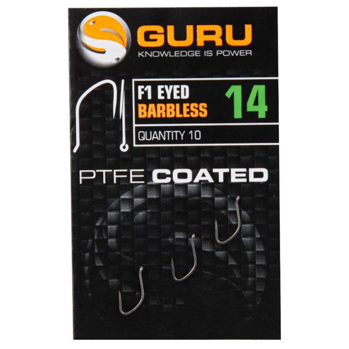 Guru F1 Eyed PTFE Coated Barbless Hooks