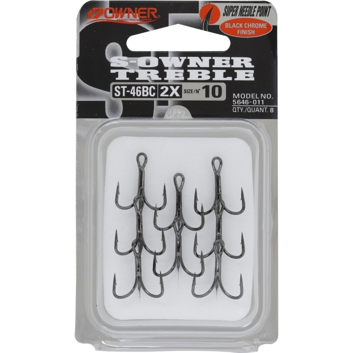 Owner 2X Strong Treble Black Chrome Hooks (ST-46BC) - Size 2